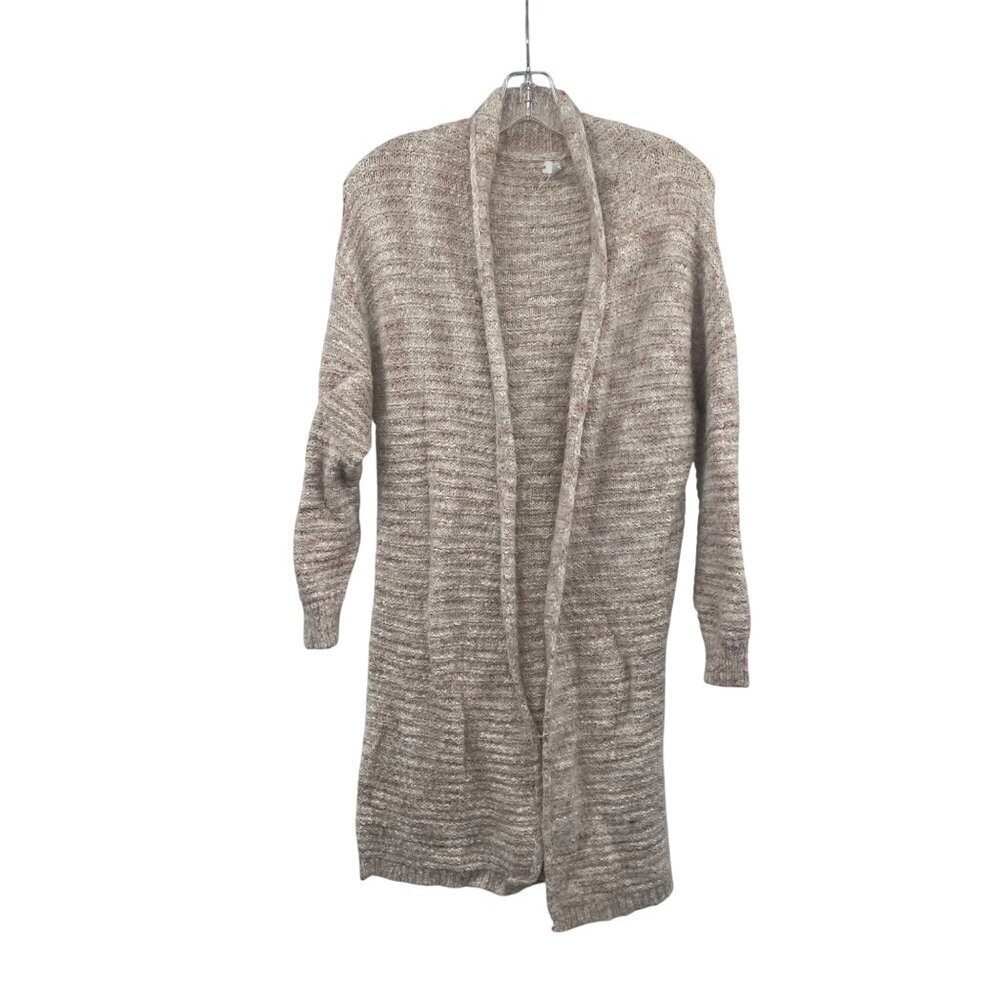 Wishlist Womens Fuzzy Knit Duster Cardigan Open Front Pink/Cream Size M/L